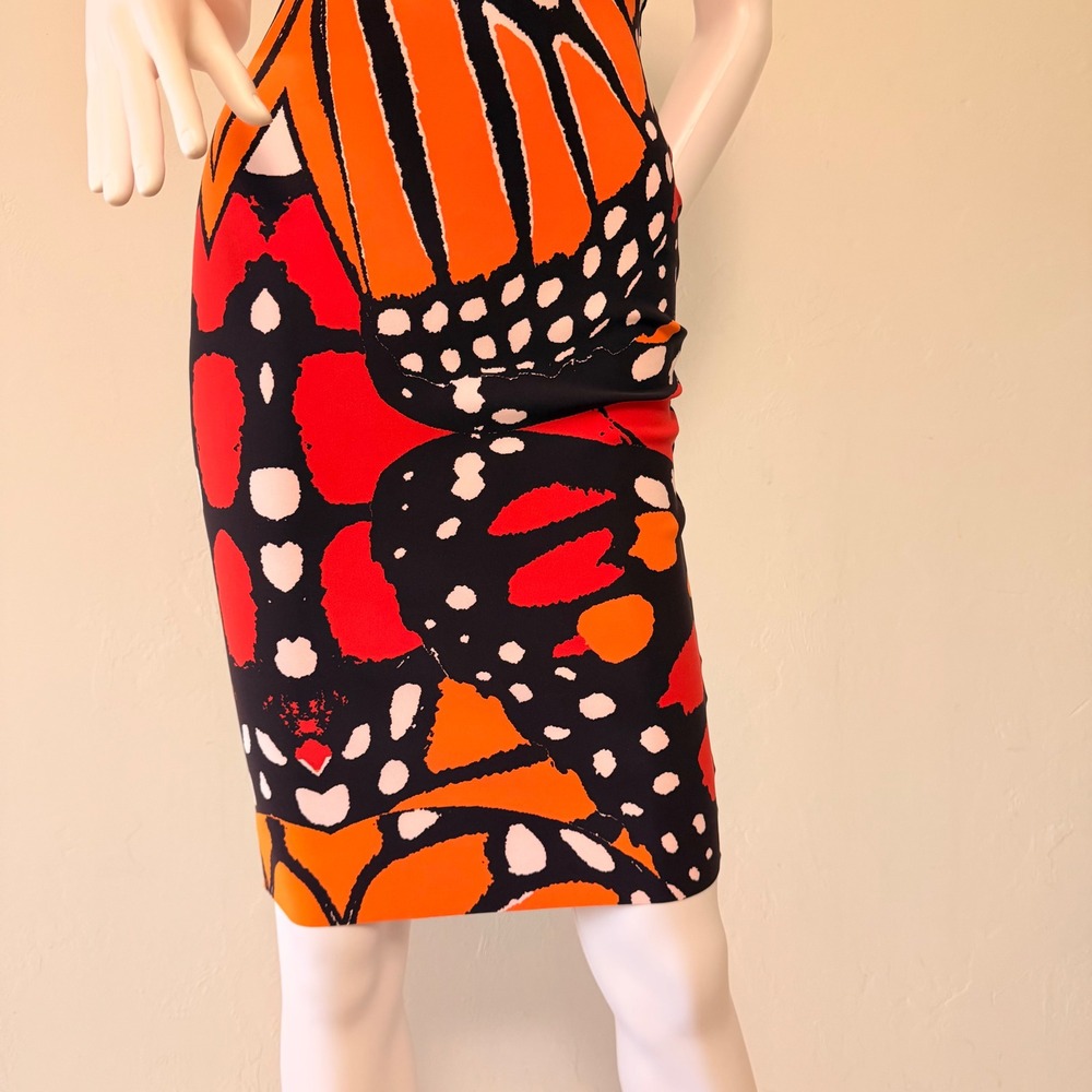 Chiara Boni Le Petite Robe Butterfly Print Sheath Dress Orange Red 36 Italy Made - Picture 3 of 11